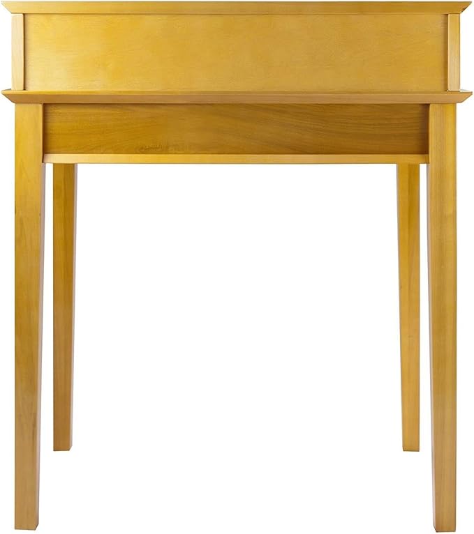 Maykoosh Writing Desk with Hutch - Honey Pine Finish 3 Drawers Home Office Desk Light Wood Workspace