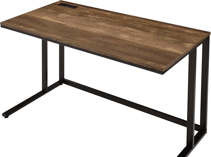 Walnut and Black Desk with USB Charging Port | Spacious Writing Desk for Home Office Bedroom