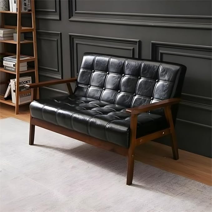 NIUYAO Sofa Couch with Comfy Armrest Upholstered Tufted Back Small Loveseat Sofa Modern Classic Faux Leather Couch for Living Room Bedroom Apartment Office -Dark Green 45 L x 26 W x 28 H