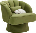 Modern 360° Swivel Barrel Accent Chair Velvet Fabric Upholstered Round Lounge Armchair with Striped Backrest &amp Plush Padding for Living Room Bedroom Reading Nook Green