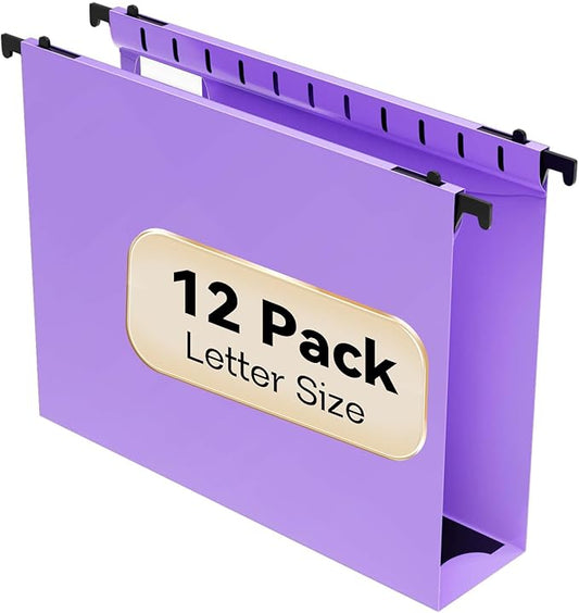 Extra Capacity Plastic Hanging File Folder Letter Size12 Pack Reinforced Hang Folders with Heavy Duty 2 Inch ExpansionDurable Hanging Organizer Designed for Bulky Files Medical Charts