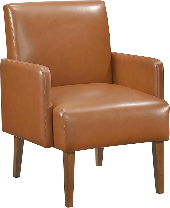 Lexicon Accent Chair Faux Leather Living Room Chair Modern Armchair with Solid Wood Frame and Thick Cushion Reading Chair Comfy Chair for Bedroom Living Room Waiting Room Retro Brown