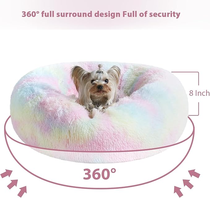 WNPETHOME Donut Dog Beds Large Sized DogAnti-Anxiety Caming Large Pet BedFluffy Faux Fur Plush Puppy BedWarming Cozy Soft Round Bed for Pet Cat Cuddler Cushion