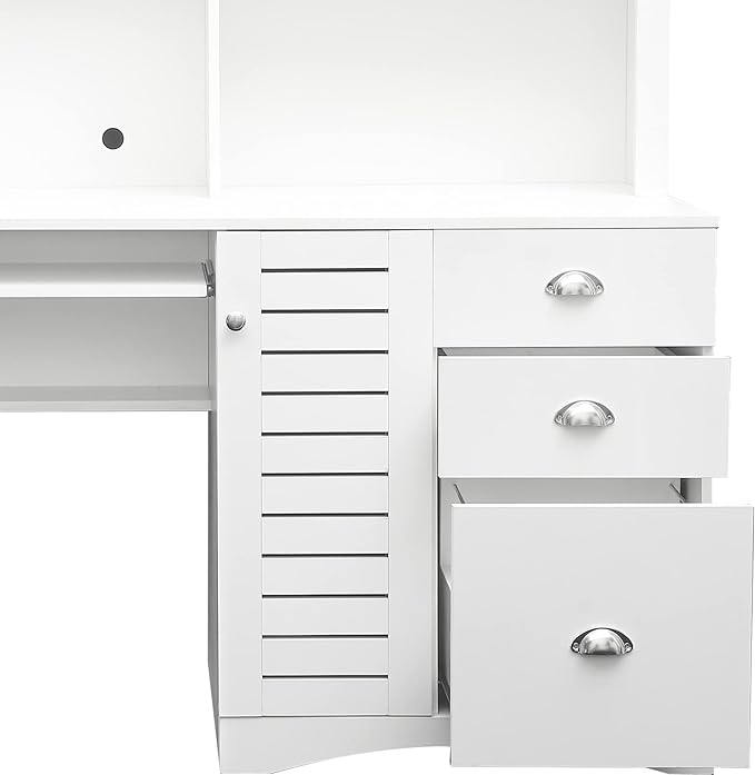 Home Office Computer Desk with Hutch Antiqued White Finish