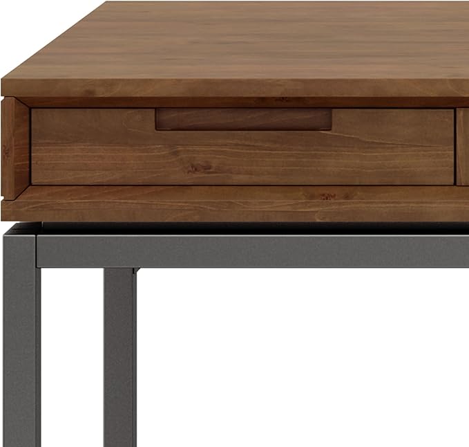 SIMPLIHOME Banting Desk - 60 Inch Wide Solid Wood and Metal Writing Desk in Medium Saddle Brown Modern Industrial Home Office Computer Table for Study with 2 Drawers and Flip-Down Keyboard Tray