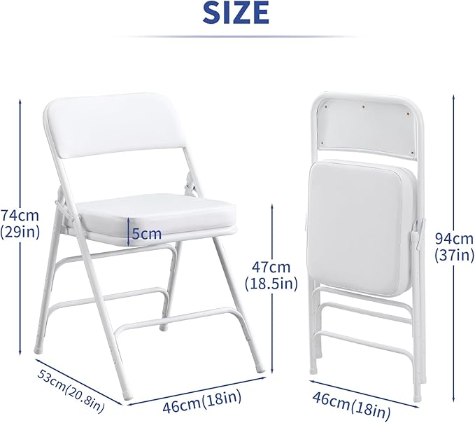 KAIHAOWIN Metal Folding Chairs with Vinyl Padded Seat Indoor Comfortable Upholstered Foldable Chairs with Ultra Thick Cushion-White