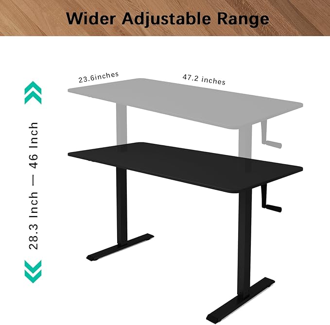 Whole Piece Manual Standing Desk Adjustable Height with Lockable Casters- Hand Crank Stand up Desk with Wheels Mobile Sit to Stand Workstation with Handle