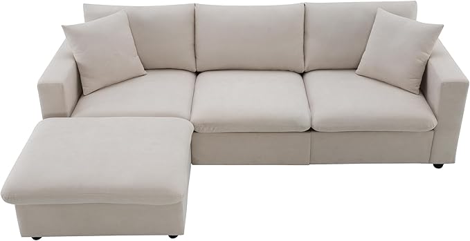 Modular Sectional Sofa for Living Room Modern L Shaped Cloud Couch with Ottoman Small Sectional Couch with Chaise Comfy 3 Seater Sofa for Small Spaces Apartment Beige