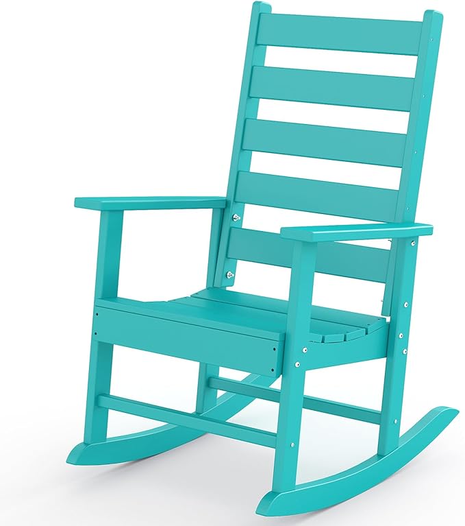 GREENVINES Outdoor-Rocking-Chair | HDPE Plastic | Patio Rockers | Porch Rocker Chairs | Shaker | Oversized | High Ladder Back | Big &amp Tall | PentaLuxe |Aqua