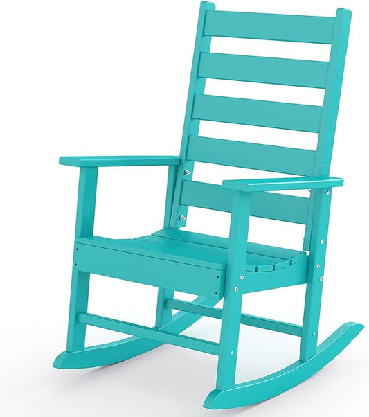 GREENVINES Outdoor-Rocking-Chair | HDPE Plastic | Patio Rockers | Porch Rocker Chairs | Shaker | Oversized | High Ladder Back | Big &amp Tall | PentaLuxe |Aqua