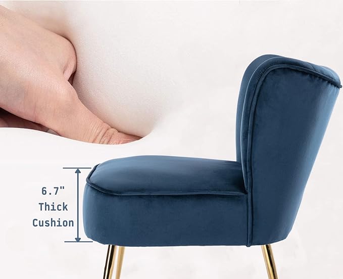 Blue Velvet Accent Chairs Set of 2 with Golden Legs Upholstered Side Chairs Mid-Century Modern Slipper Chairs for Guest Room Comfy Armless Wingback Corner Single Sofa Living Room Chairs
