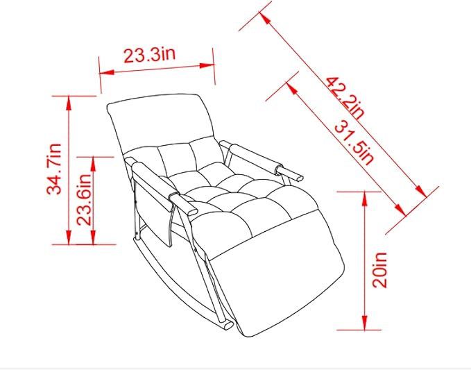 Casual Folding Rocking Chair Upholstered White Adjustable High Back &amp Footrest Cozy Comfort for Living Room Balcony