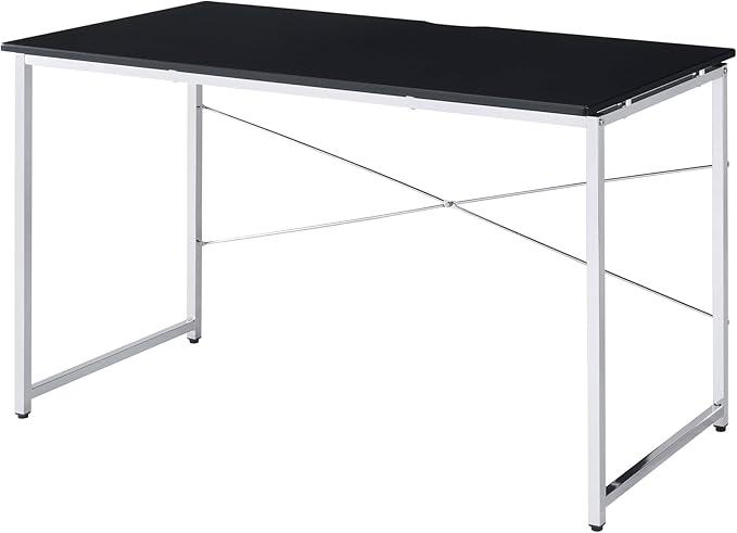 Black and Chrome Writing Work Study Desk with Sled Base Four-Tier Shelf Bookcase for Study and Home Office