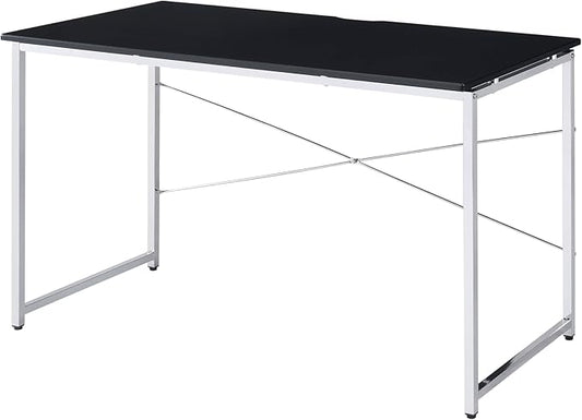 Black and Chrome Writing Work Study Desk with Sled Base Four-Tier Shelf Bookcase for Study and Home Office