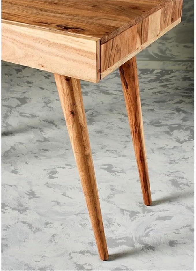 Pemberly Row Contemporary Office Desk 39 in Wide Solid Hardwood Natural Matte Wax Finish Rectangle Mid-Century Modern Style Small Home Office Desk with Drawers 31 in Height x 20 in Depth