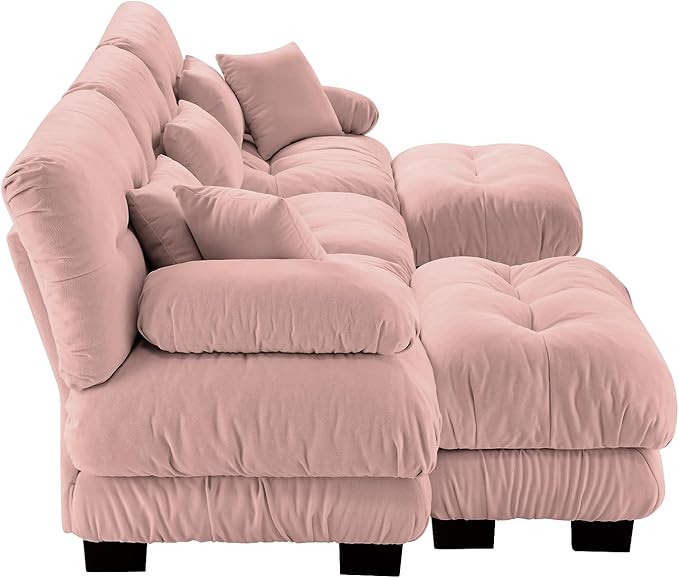 Luxury Modular Sectional Sofa 133.8 Oversized U Shaped Sofa with 5 Pillows Deep Seat Soft Cloud CouchChenille Comfy Couches for Living Room (Pink 3 Seat + 2 Ottoman)