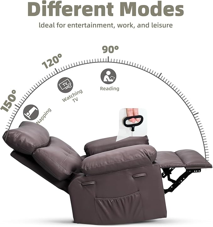 Oversized Wide Rocker Swivel Recliner Chair PU Leather Manual Recliner for Adults Large Nursery Glider Chair with Comfortable Arms &amp Back for Living Room Bedroom Coffee