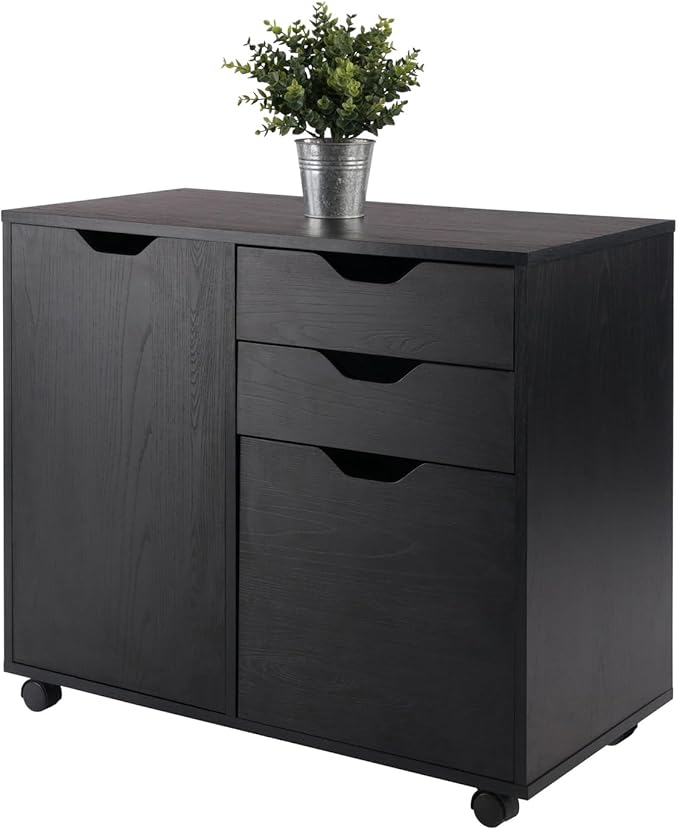 Maykoosh Mobile Filing Cabinet - 2 Drawer Office Storage Cabinet with Lock &amp Wheels - Black