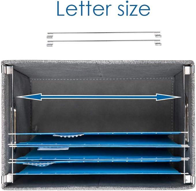 PRANDOM File Organizer Box - Set of 4 Collapsible Decorative Linen Filing Storage Hanging File Folders with Lids Office Cabinet Letter Size Grey (14x9.3x10.8 inch)