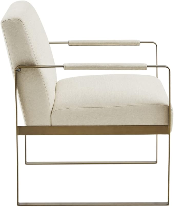 Martha Stewart Upholsterd Accent Chair Living Room Furniture - Modern Design Comfortable Foam Seat Cushion Bedroom Lounge Sophisticated Finished Sturdy Frame Cream/Gold 28.5 W x 29 D x 32.5 H