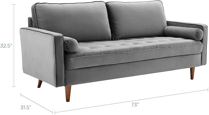 Modway EEI-3764-GRY Valour Performance Velvet Sofa Gray