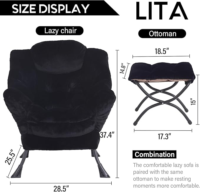 LITA Modern Accent Leisure Upholstered Sofa Chair Lounge Reading Chair with Armrests and a Side Pocket for Living Room Bedroom &amp Small Space Plush Black