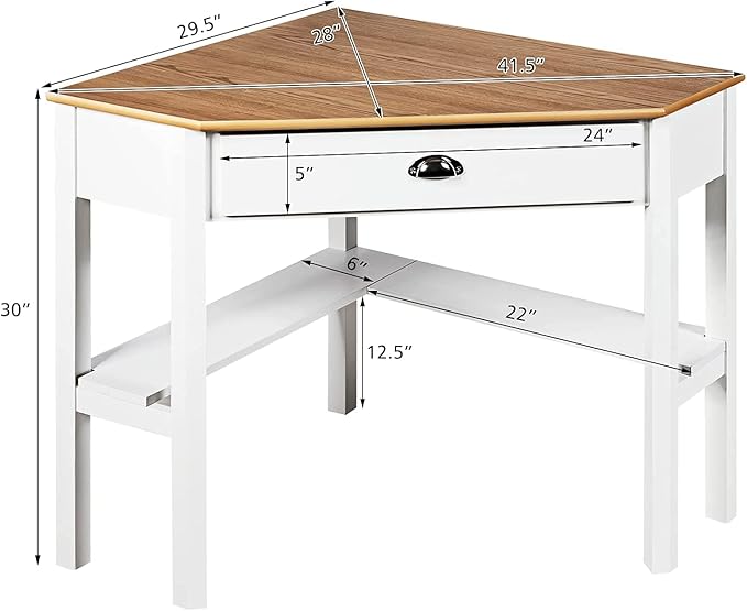 Goplus Topment Corner Desk with a Slide Out Drawer Triangle Home Computer Desk Writing Table with an Open Shelf Freestanding Gaming Desk for Apartment Office Workstation for Dorm Laptop Desk