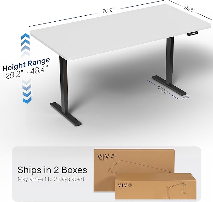 VIVO Electric 71 x 36 in Standing Desk Memory Height Adjustment 1B Series Holds 220 lbs White Top Black Frame DESK-KIT-1B7W-36