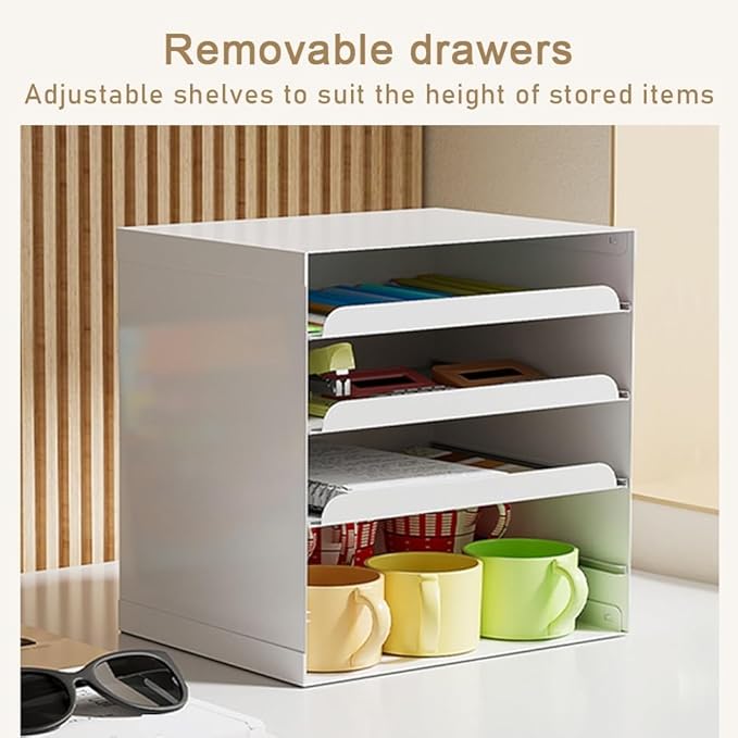 Metal File Cabinet with Drawers Multi-Layer Office Organization with Hidden Handles Modern Simple Makeup Organizer Desktop Storage for Living Room Office(White)