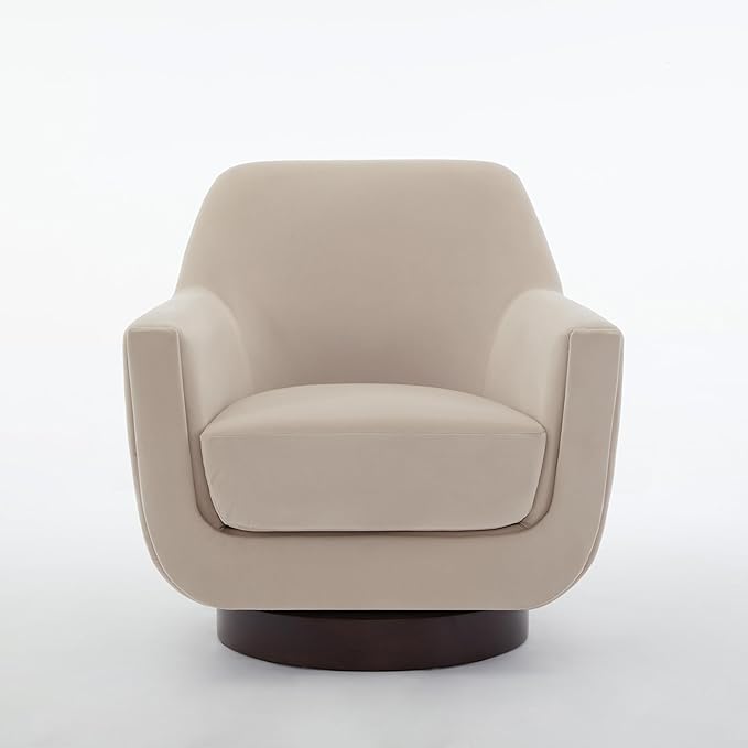 Swivel Chair Velvet Accent Chair Armchair Round Barrel Chair U-shaped Fully Assembled Chair for Living Room Bedroom (Beige)