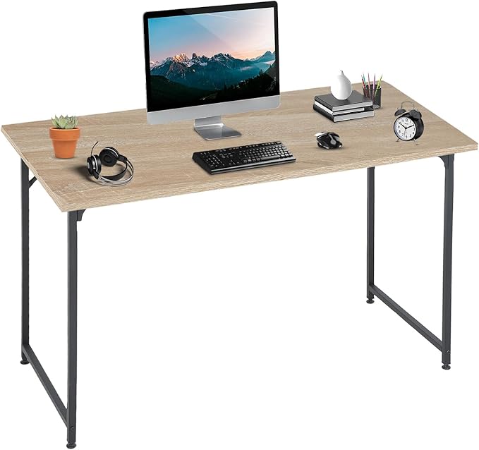 HCY Computer Desk 47 inches Writing Desk Home Office Study Workstation Modern PC Laptop Sturdy Simple Gaming Desk with Metal Frame (Nature) 47x24x29