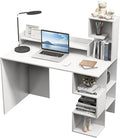 Tangkula White Desk with Storage Bookshelf &amp Hutch 48” Modern Home Office Desk with 8 Storage Shelves Space Saving Writing Study Desk for Bedroom Compact Computer Workstation for Home