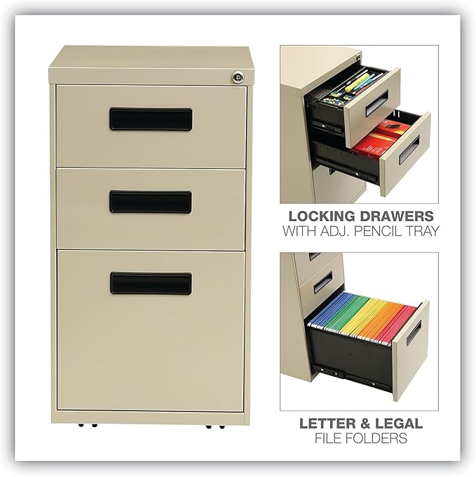 Alera PABBFPY Three-Drawer Metal Pedestal File 14 7/8w x 19-1/8d x 27-3/4h Putty