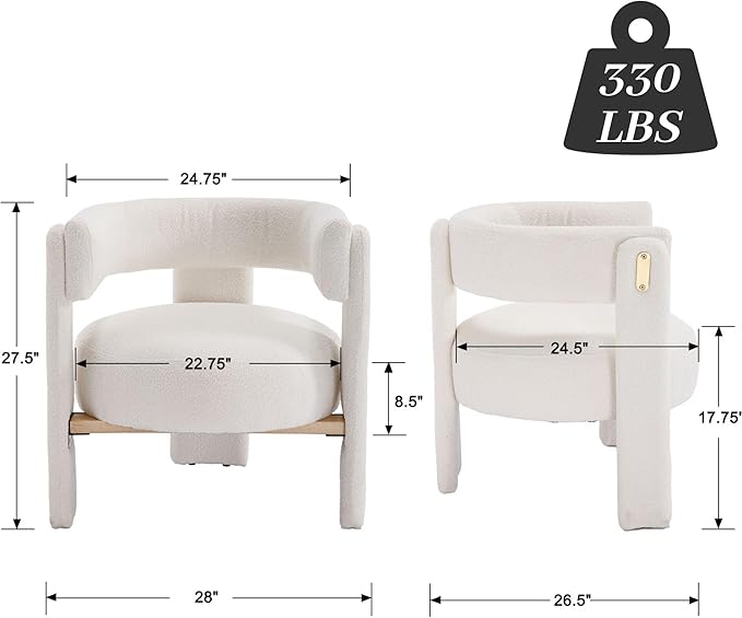 Wahson Modern Barrel Accent Chair | Boucle Upholstered Armchair Single Sofa Chair Side Chair for Living Room | Three Legs White Sherpa
