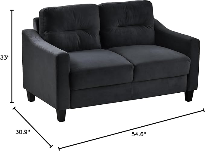 Velvet Upholstered Loveseat Living Room Mordern Couch 2-Seater Sofa with Tufted Back Cushion for ApartmentOffice Black