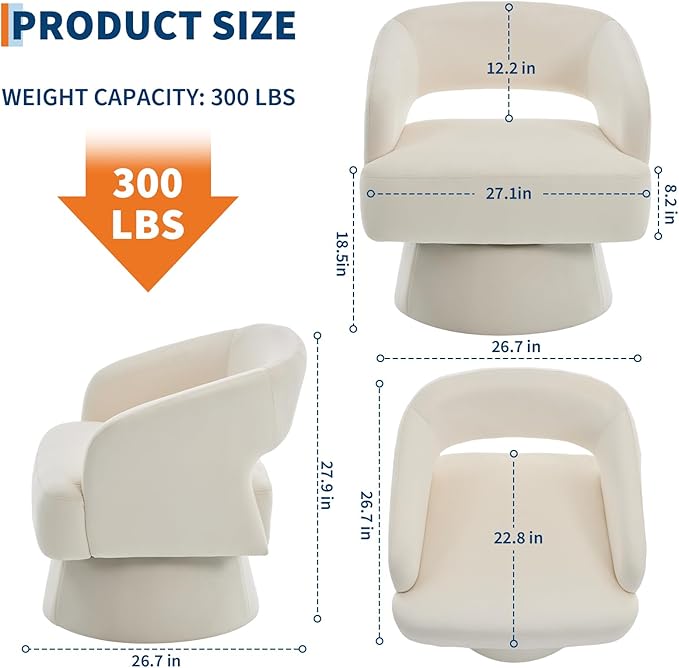2Pcs Comfy Swivel Barrel Chair for Living Room - Modern Upholstered Accent Chair with Teddy Fleece Hollowed Back &amp 360° Swivel Base Small Round Chair for Bedroom Reading Nook Office Beige