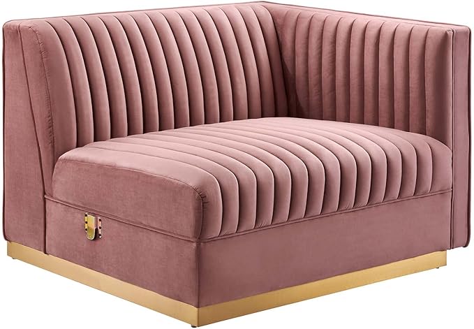 Modway Sanguine Channel Tufted Upholstered Performance Velvet Modular Sectional Sofa Right-Arm Chair in Dusty Rose