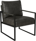 INZOY Leather Accent Chair with Metal Frame Comfy Living Room Chair with Plump Cushion and Backrest Mid Century Modern Chair with Sturdy Structure Easy to Clean Dark Grey