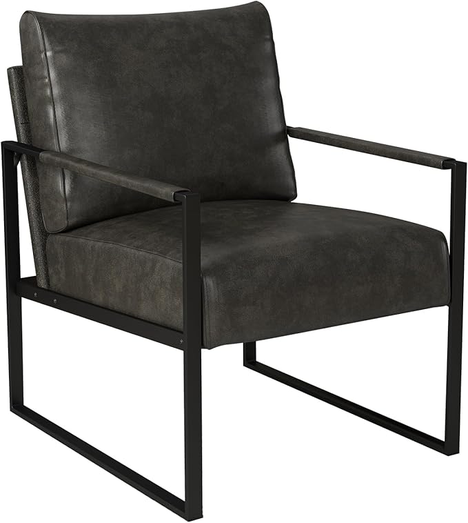 INZOY Leather Accent Chair with Metal Frame Comfy Living Room Chair with Plump Cushion and Backrest Mid Century Modern Chair with Sturdy Structure Easy to Clean Dark Grey