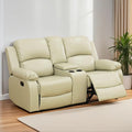 Manual Recliner Loveseat Modern Reclining Loveseat Sofa Living Room Furniture 2 Seater Faux Leather Recliner Sofa with Cup Holders/Storage Console for Living Room/Bedroom/Office/RV Beige