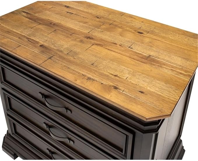 BOWERY HILL Executive Lateral Filing Cabinet with Solid Wood Plank Top in Brown Solid Wood Construction Sturdy and Durable Office or Home Use Secure Document Storage
