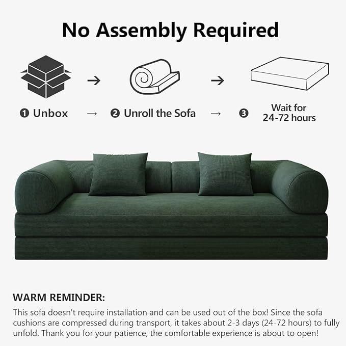 78.8 Modular Sofa Bed - 4-in-1 Convertible Design with Corduroy Fabric and High Density Sponge Removable Cover and Fixed Frame