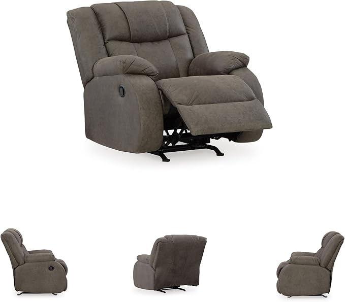 Signature Design by Ashley First Base Modern Faux Leather Rocker Recliner Gray