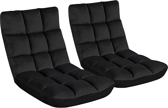 Topeakmart Living Room Floor Chair Folding Padded Lounge Chair with 14 Adjustable Position Meditation Chair Gaming Sofa with Backrest Lazy Sleeper Recliner for Living Room Bedroom Black 2pcs