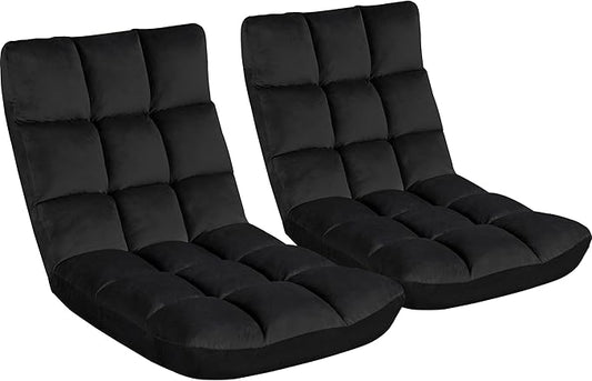 Topeakmart Living Room Floor Chair Folding Padded Lounge Chair with 14 Adjustable Position Meditation Chair Gaming Sofa with Backrest Lazy Sleeper Recliner for Living Room Bedroom Black 2pcs