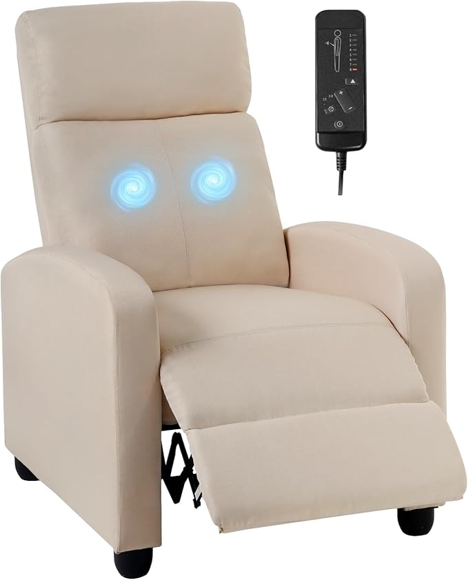 FDW Recliner Chair Massage Chair Reading Chair Reclining Sofa Home Theater Seating with Lumbar Support Massage and Padded Backrest for Living Room and Bedroom (Textile Beige)