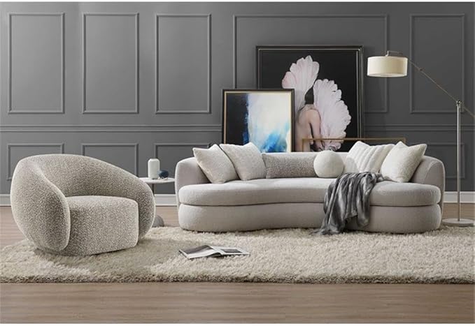 Bowery Hill Fabric Upholstered Swivel Chair 2-Tone Brown Boucle 42W x 40D x 30H Contemporary Accent Chair 360-Degree Swivel Wooden Frame Foam Cushion Modern Living Room or Bedroom Seating