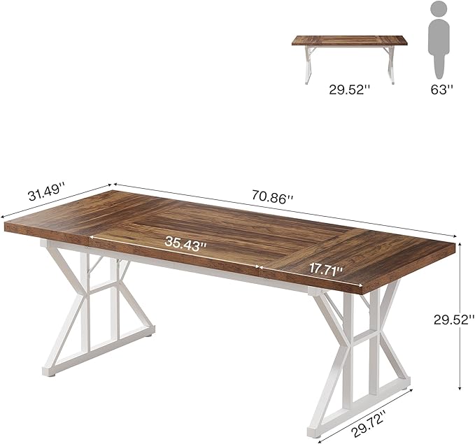 Tribesigns 70.86-Inch Large Executive Desk Industrial Home Office Computer Desk Simple Long Writing Study Table Business Furniture (Brown-White)