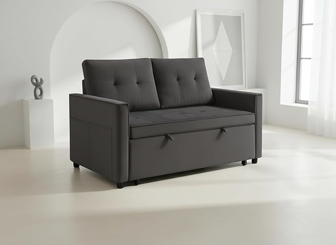 Sofa Bed Pull Out Couch with Side Pockets 3 in 1 Velvet Fabric Loveseat Sleeper Sofa Bed Pull Out Couch with Adjustable Backrest for Living Room Bedroom Apartment Gray 53 Inch