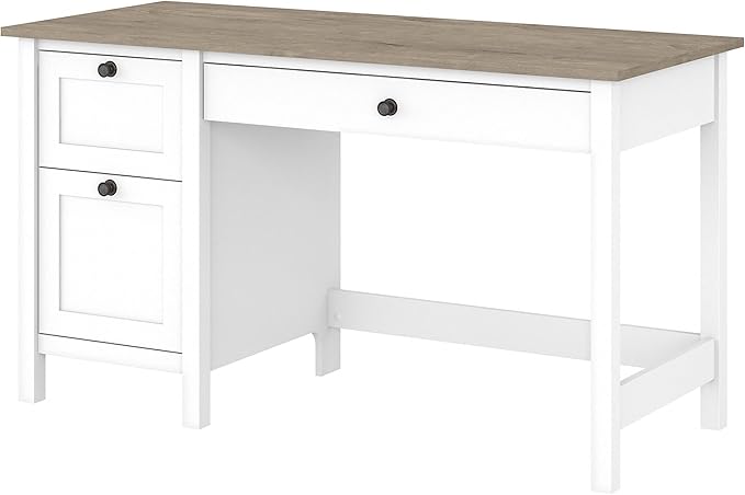 Bush Furniture Mayfield 54W Computer Desk with Drawers in Pure White and Shiplap Gray| Table and Storage for Home Office Workspace